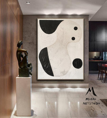 Boho Wall Art Beige Abstract Painting Black Minimalist Wall Art Wabi-Sabi Wall Art Beige Minimalist Painting Beige Textured Canvas Painting