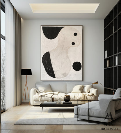 Boho Wall Art Beige Abstract Painting Black Minimalist Wall Art Wabi-Sabi Wall Art Beige Minimalist Painting Beige Textured Canvas Painting