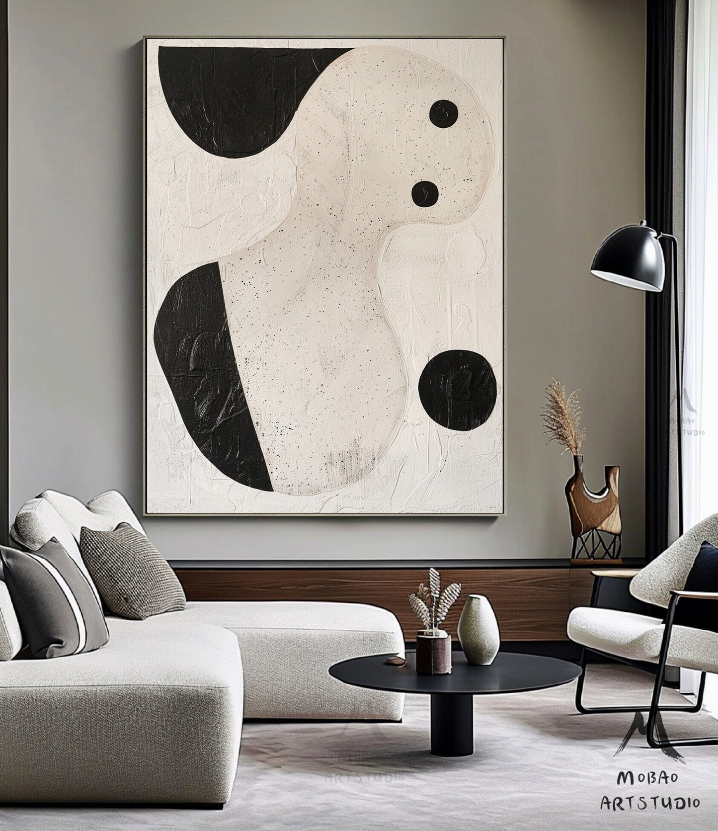 Boho Wall Art Beige Abstract Painting Black Minimalist Wall Art Wabi-Sabi Wall Art Beige Minimalist Painting Beige Textured Canvas Painting