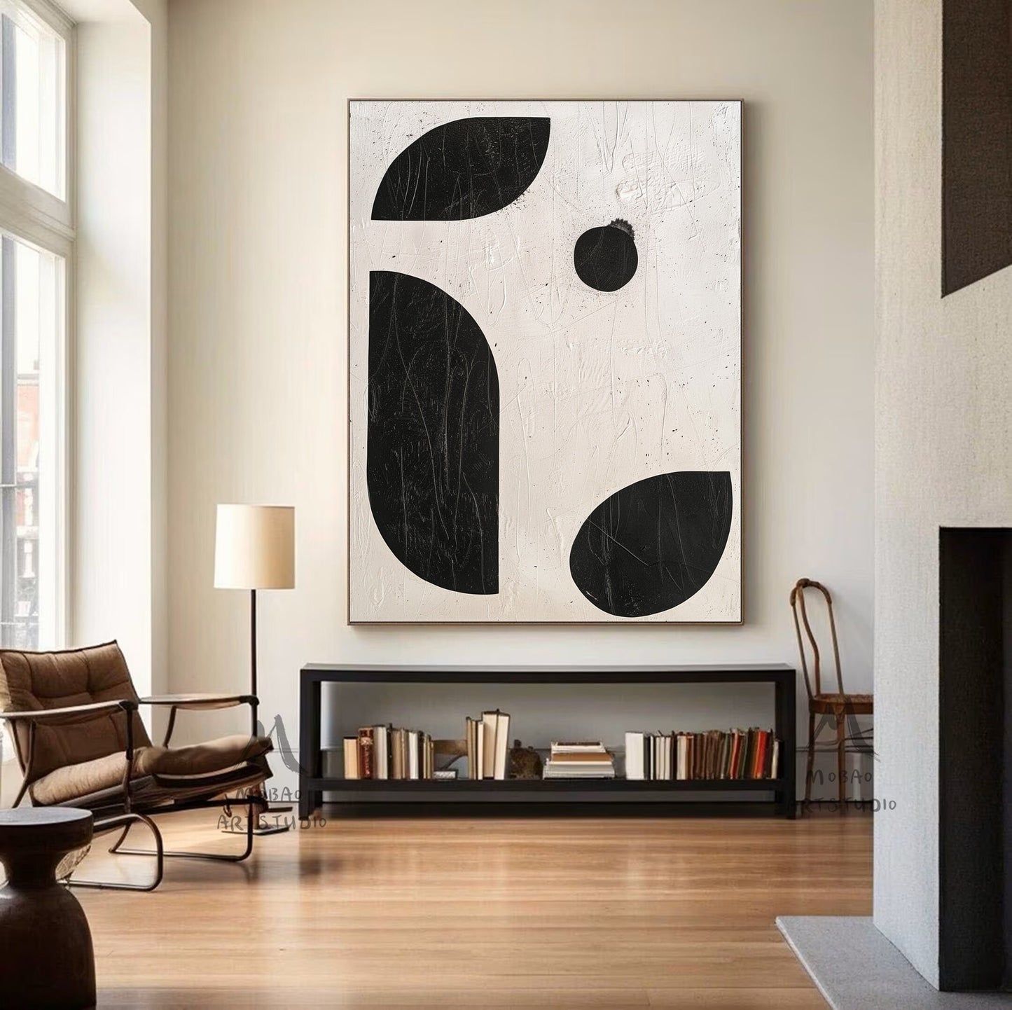 Black Minimalist Wall Art Wabi-Sabi Wall Art Beige Abstract Painting Boho Wall Art Beige Minimalist Wall Art Beige Textured Canvas Wall Art