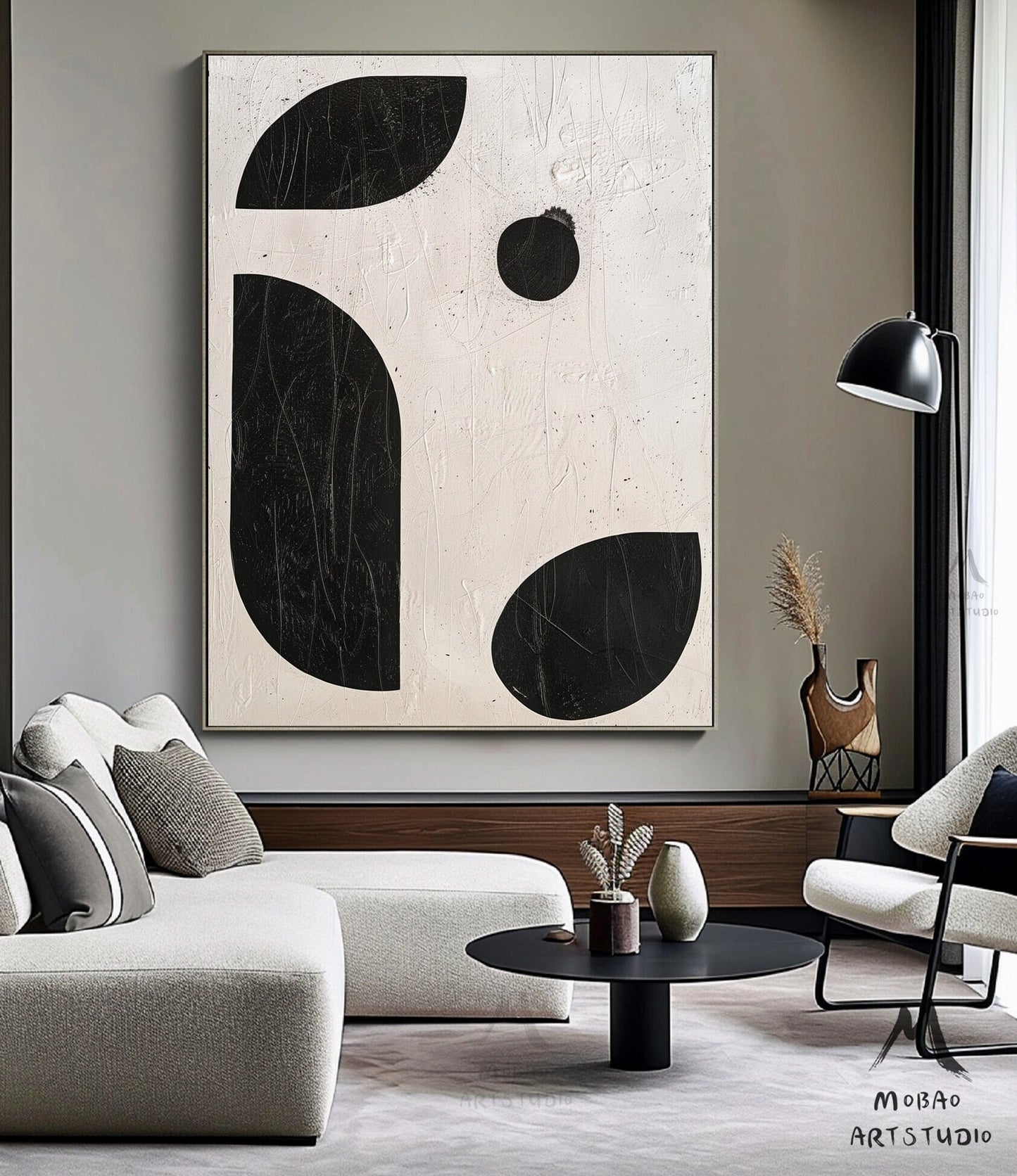 Black Minimalist Wall Art Wabi-Sabi Wall Art Beige Abstract Painting Boho Wall Art Beige Minimalist Wall Art Beige Textured Canvas Wall Art