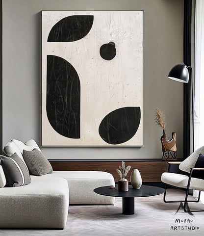 Black Minimalist Wall Art Wabi-Sabi Wall Art Beige Abstract Painting Boho Wall Art Beige Minimalist Wall Art Beige Textured Canvas Wall Art