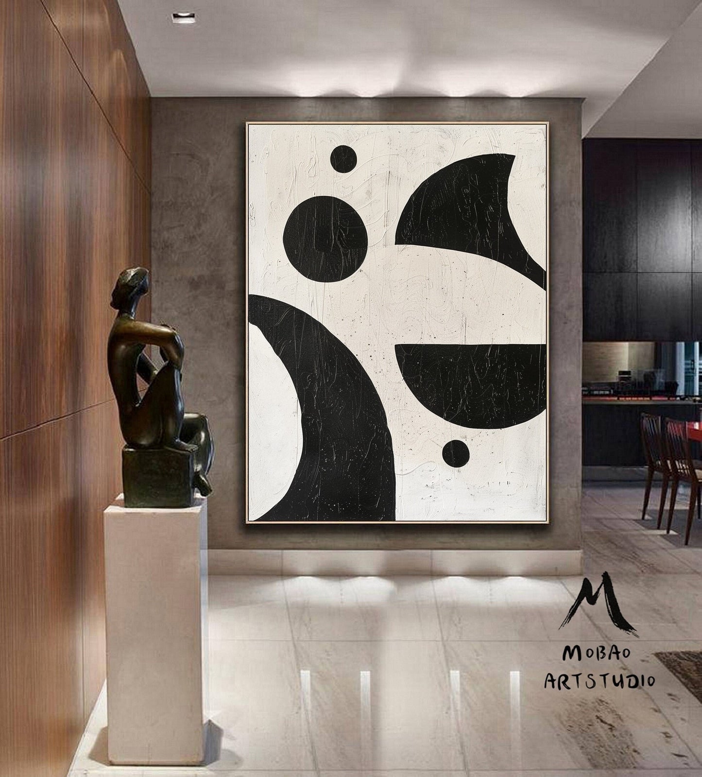 Black Textured Canvas Wall Art Boho Wall Art Beige Minimalist Wall Art Beige Abstract Painting Black Minimalist Wall Art Wabi-Sabi Wall Art