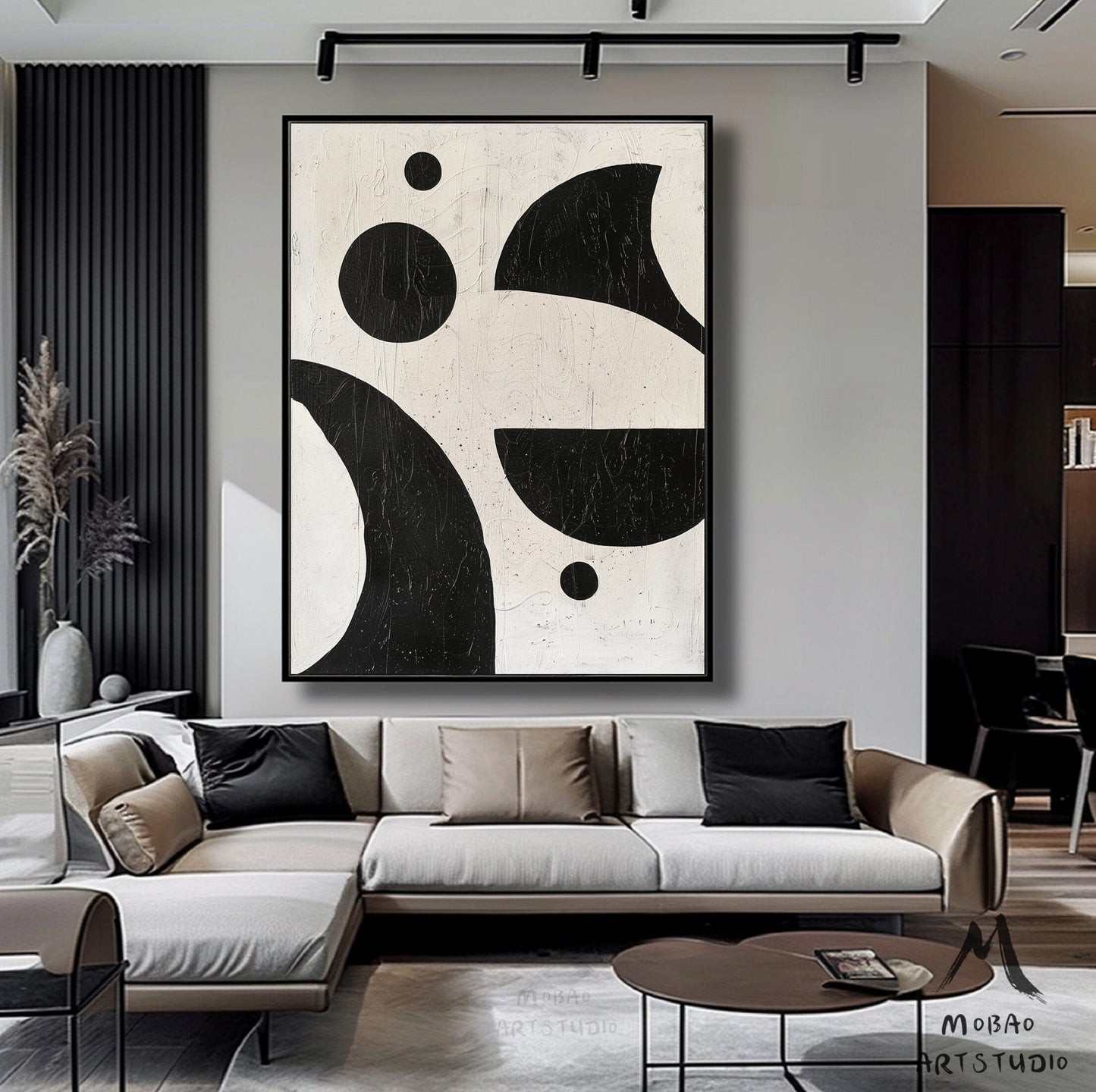 Black Textured Canvas Wall Art Boho Wall Art Beige Minimalist Wall Art Beige Abstract Painting Black Minimalist Wall Art Wabi-Sabi Wall Art