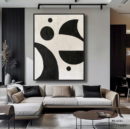 Black Textured Canvas Wall Art Boho Wall Art Beige Minimalist Wall Art Beige Abstract Painting Black Minimalist Wall Art Wabi-Sabi Wall Art