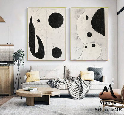 Set of 2 Beige Abstract Painting Beige Textured Wall Art Painting Set of 2 Beige Wall Art Black Abstract Painting Beige Textured Wall Art