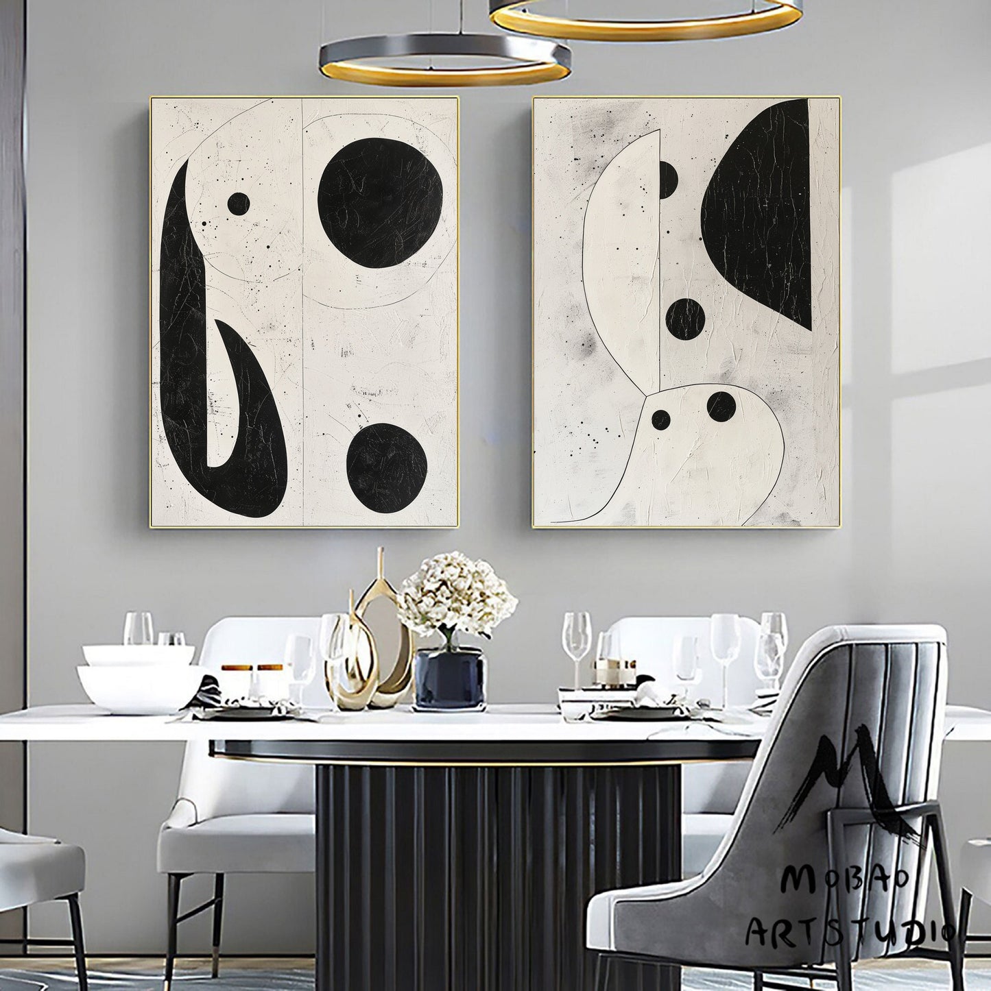 Set of 2 Beige Abstract Painting Beige Textured Wall Art Painting Set of 2 Beige Wall Art Black Abstract Painting Beige Textured Wall Art