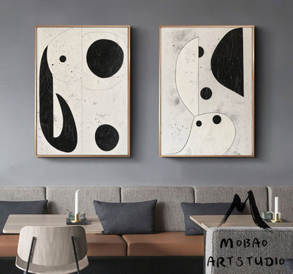 Set of 2 Beige Abstract Painting Beige Textured Wall Art Painting Set of 2 Beige Wall Art Black Abstract Painting Beige Textured Wall Art
