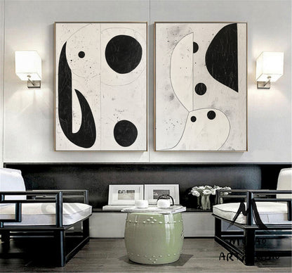 Set of 2 Beige Abstract Painting Beige Textured Wall Art Painting Set of 2 Beige Wall Art Black Abstract Painting Beige Textured Wall Art