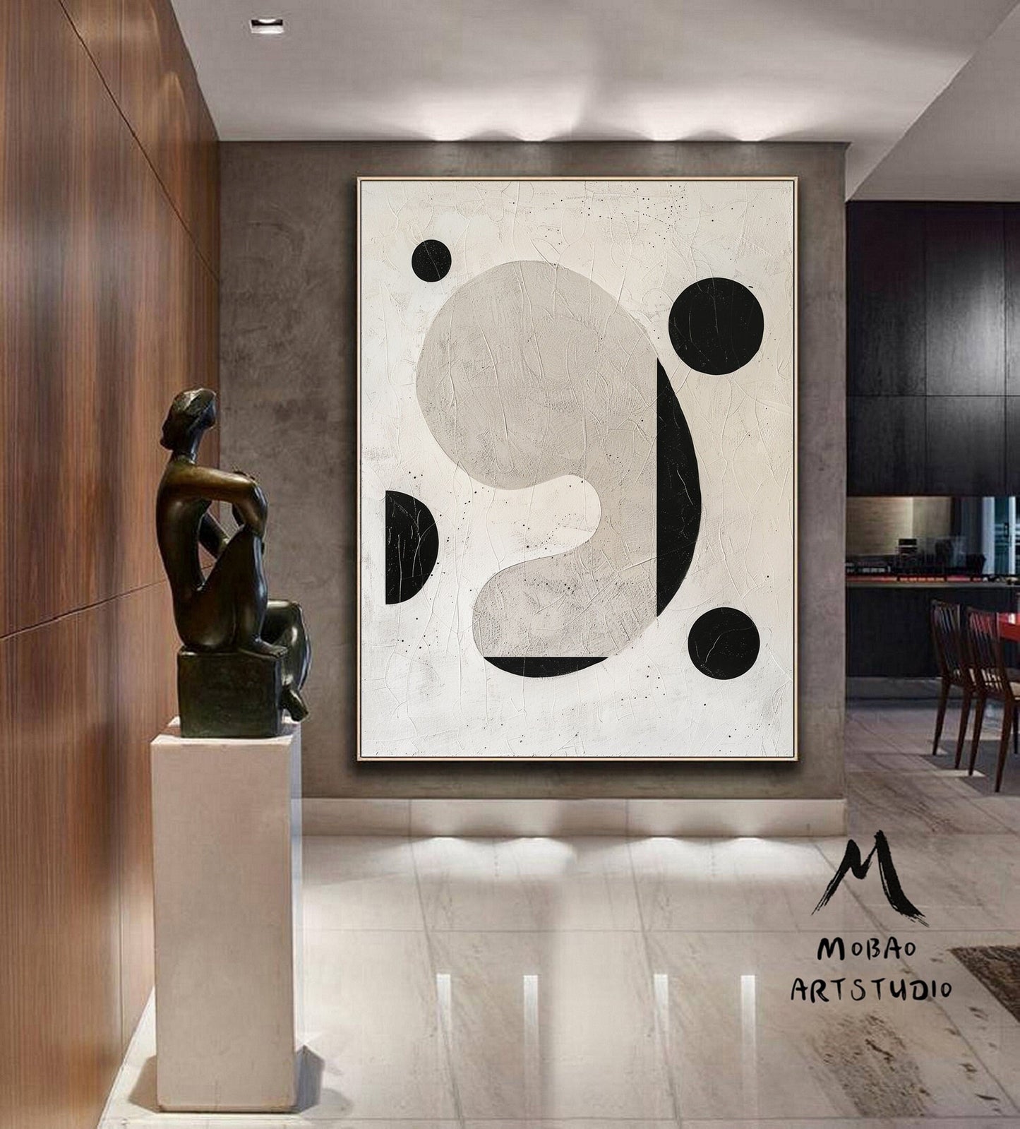 Boho Wall Art Beige Minimalist Painting Wabi-Sabi Wall Art Beige Abstract Painting Black Minimalist Wall Art Beige Textured Canvas Painting