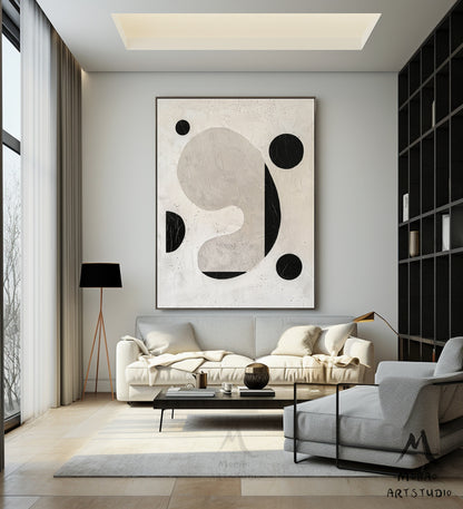 Boho Wall Art Beige Minimalist Painting Wabi-Sabi Wall Art Beige Abstract Painting Black Minimalist Wall Art Beige Textured Canvas Painting