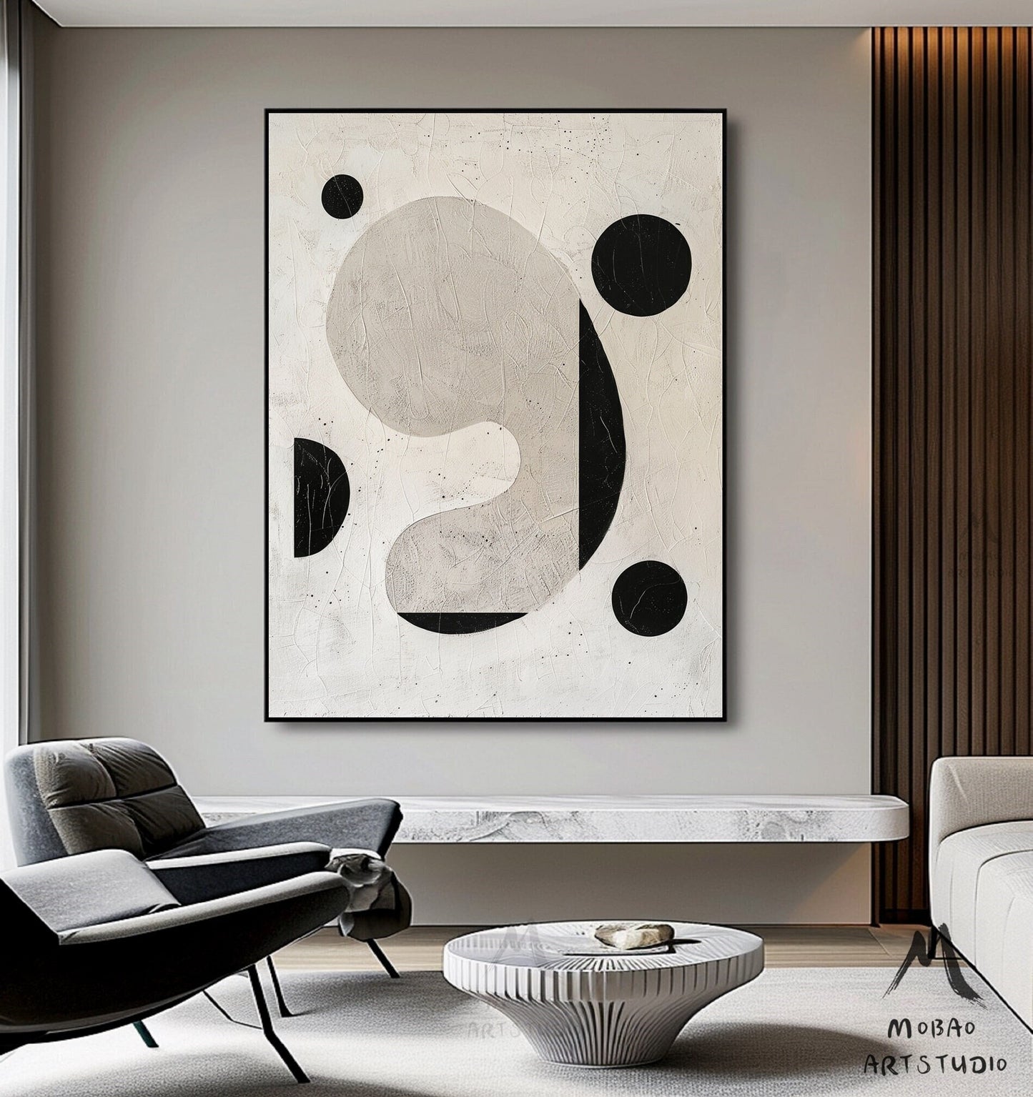 Boho Wall Art Beige Minimalist Painting Wabi-Sabi Wall Art Beige Abstract Painting Black Minimalist Wall Art Beige Textured Canvas Painting