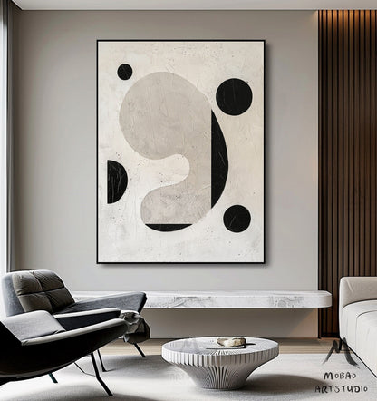 Boho Wall Art Beige Minimalist Painting Wabi-Sabi Wall Art Beige Abstract Painting Black Minimalist Wall Art Beige Textured Canvas Painting