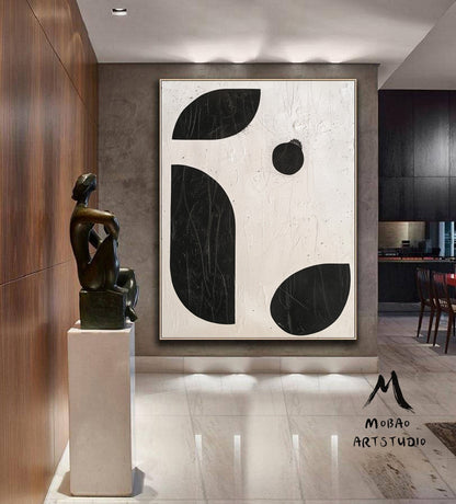 Black Minimalist Wall Art Wabi-Sabi Wall Art Beige Abstract Painting Boho Wall Art Beige Minimalist Wall Art Beige Textured Canvas Wall Art