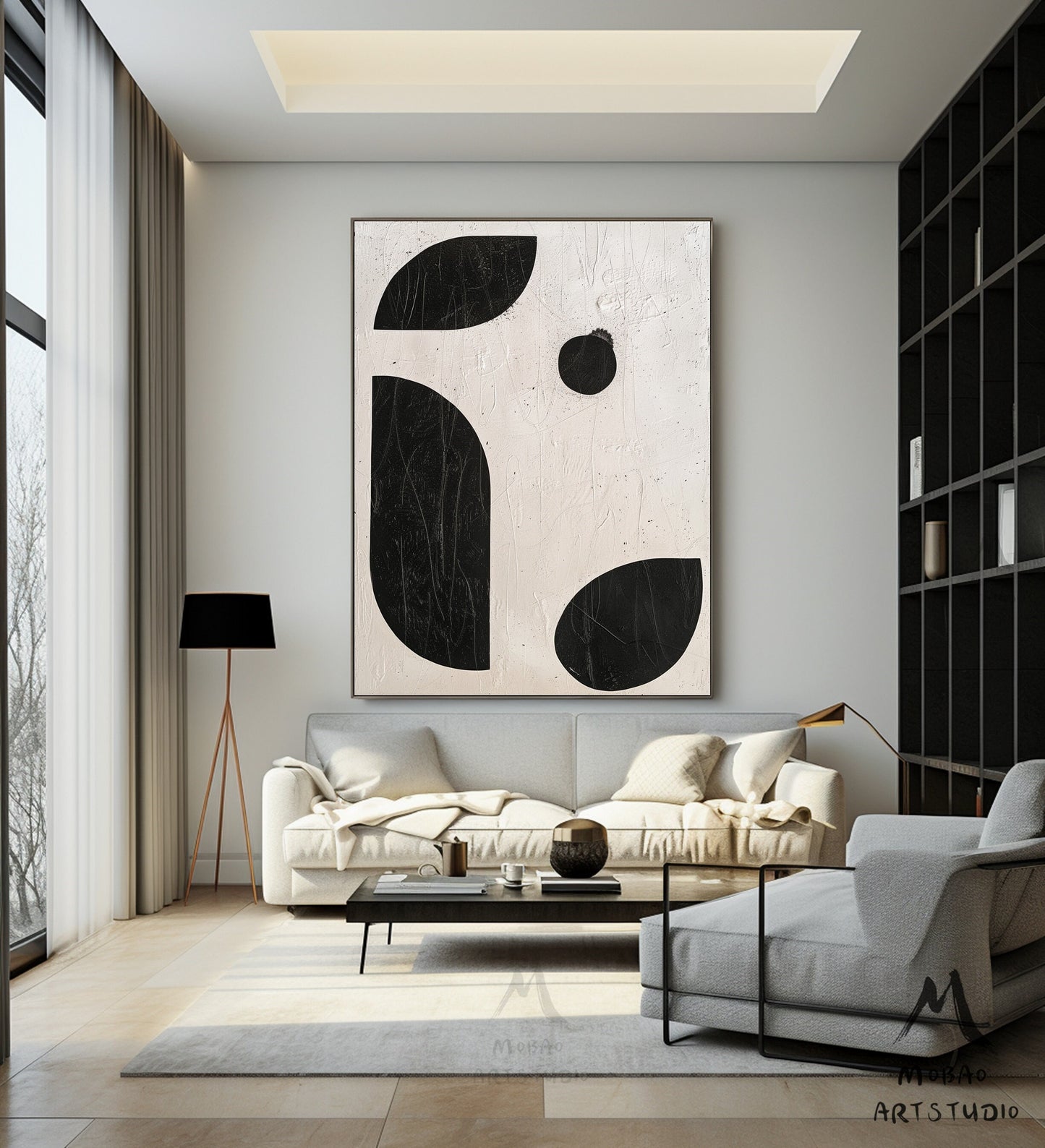 Black Minimalist Wall Art Wabi-Sabi Wall Art Beige Abstract Painting Boho Wall Art Beige Minimalist Wall Art Beige Textured Canvas Wall Art