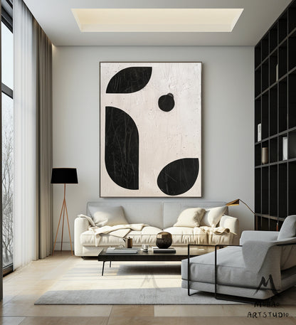 Black Minimalist Wall Art Wabi-Sabi Wall Art Beige Abstract Painting Boho Wall Art Beige Minimalist Wall Art Beige Textured Canvas Wall Art