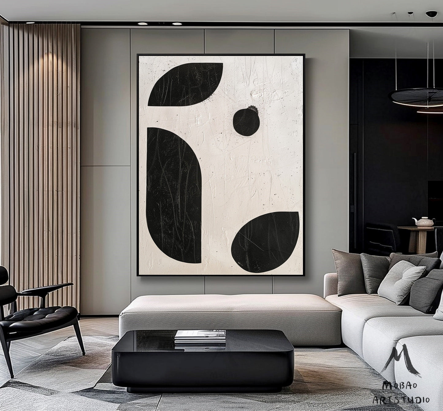 Black Minimalist Wall Art Wabi-Sabi Wall Art Beige Abstract Painting Boho Wall Art Beige Minimalist Wall Art Beige Textured Canvas Wall Art