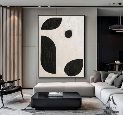 Black Minimalist Wall Art Wabi-Sabi Wall Art Beige Abstract Painting Boho Wall Art Beige Minimalist Wall Art Beige Textured Canvas Wall Art