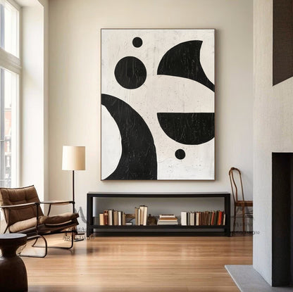 Black Textured Canvas Wall Art Boho Wall Art Beige Minimalist Wall Art Beige Abstract Painting Black Minimalist Wall Art Wabi-Sabi Wall Art