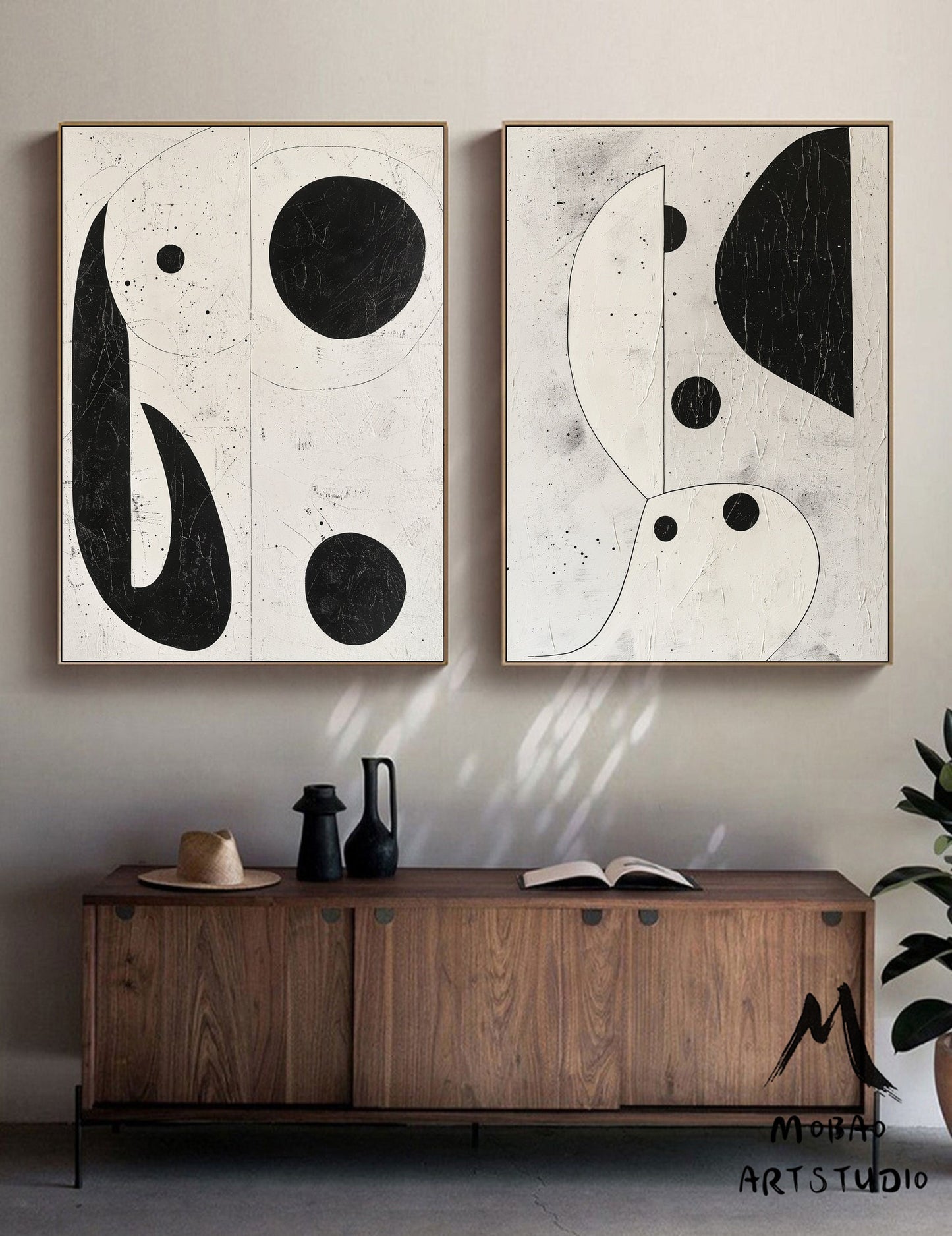 Set of 2 Beige Abstract Painting Beige Textured Wall Art Painting Set of 2 Beige Wall Art Black Abstract Painting Beige Textured Wall Art