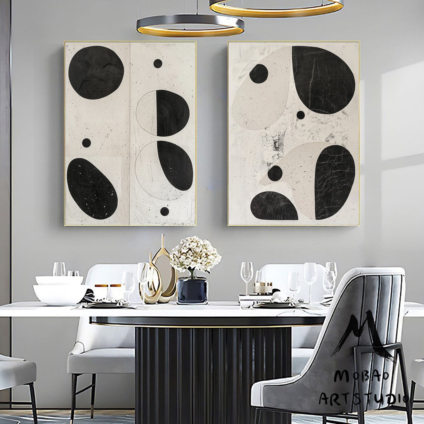 Set of 2 Black Minimalism Abstract Art Beige Textured Wall Art Painting Set of 2 Beige Wall Art Beige Abstract Art Beige Textured Wall Art