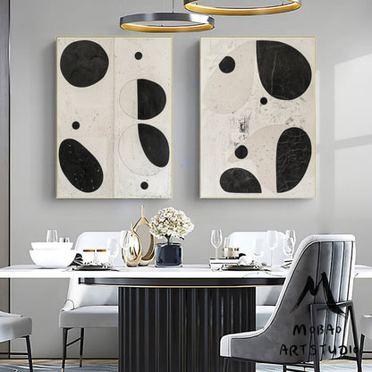 Set of 2 Black Minimalism Abstract Art Beige Textured Wall Art Painting Set of 2 Beige Wall Art Beige Abstract Art Beige Textured Wall Art